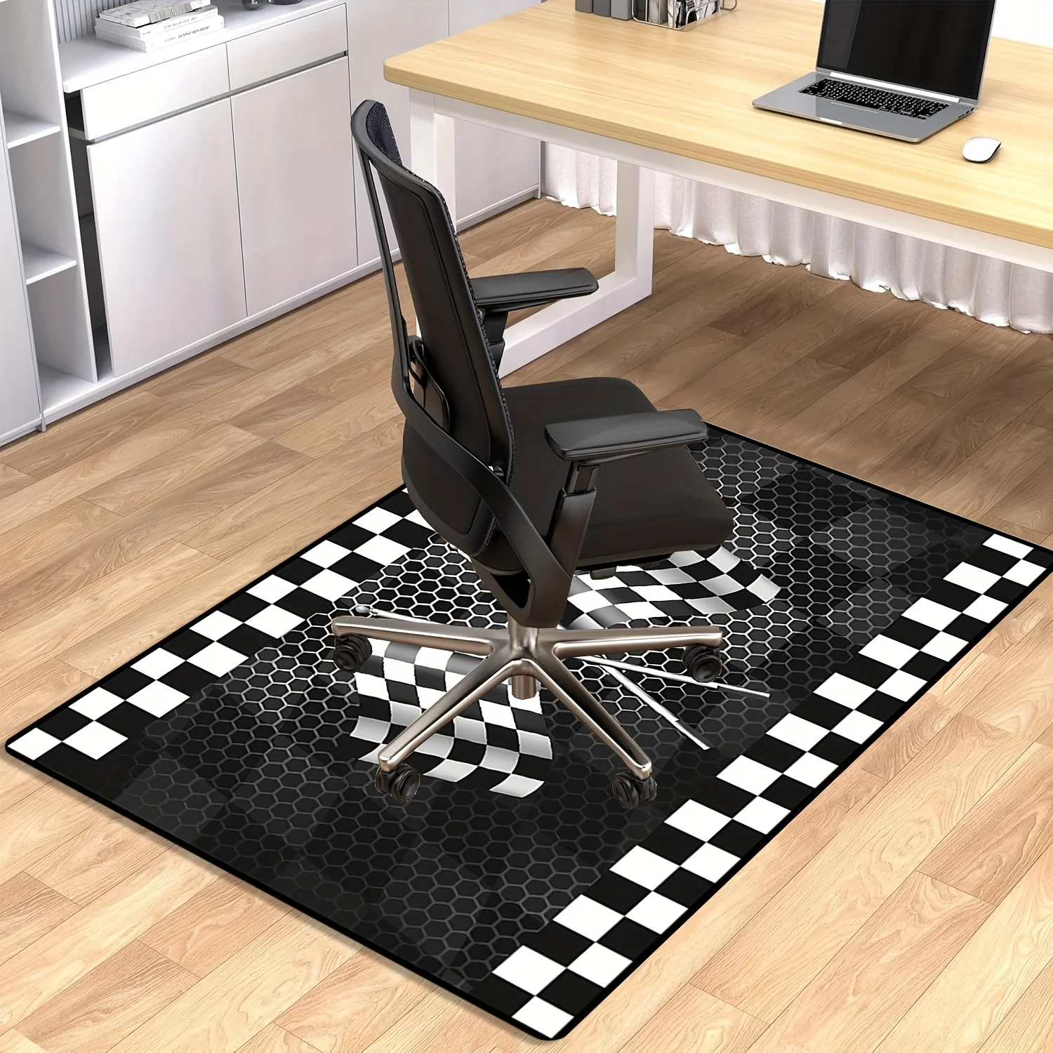 VIKAMA Racing Grid E-Sports Chair Floor Mat, Anti-Slip Protective Carpet for E-Sports Room, Office and Home Decor