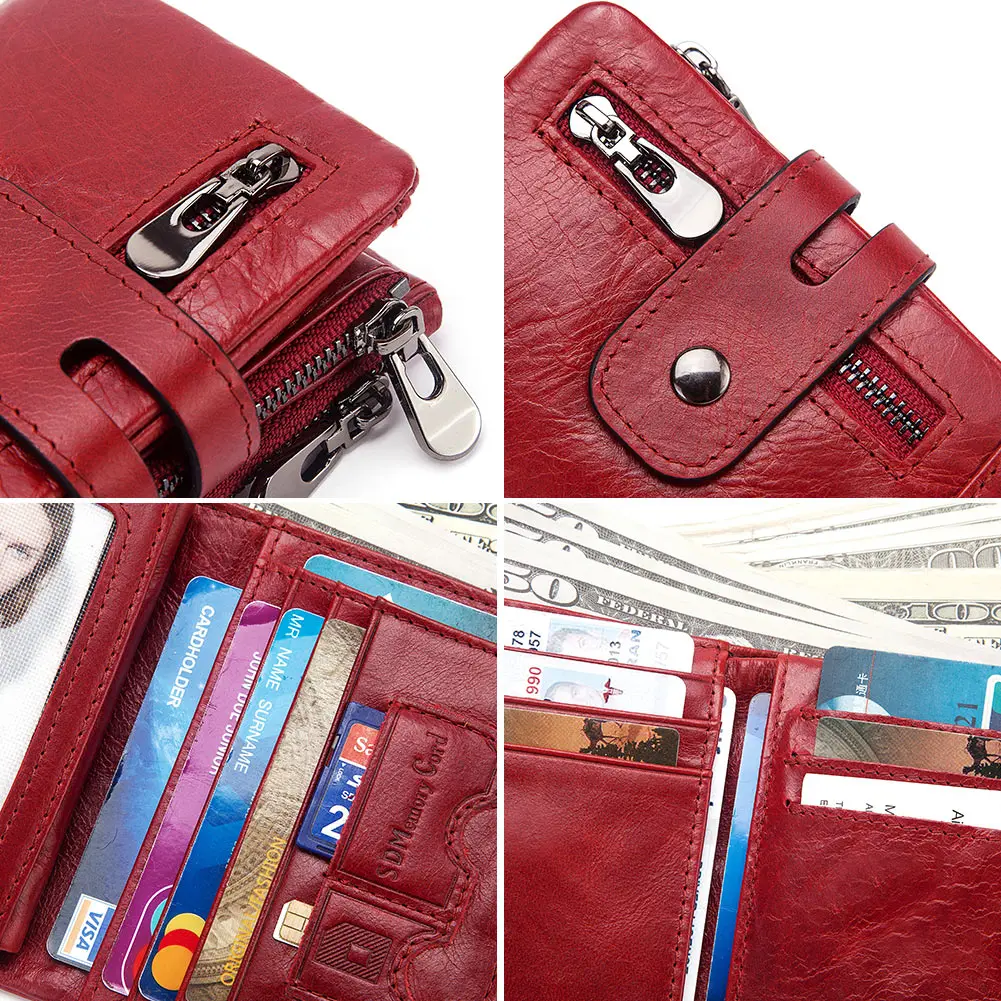 KAVIS Genuine Leather Wallet With Zipper Coin Pocket For Men Money Card Holder Purse Short Double Male Bifold RFID