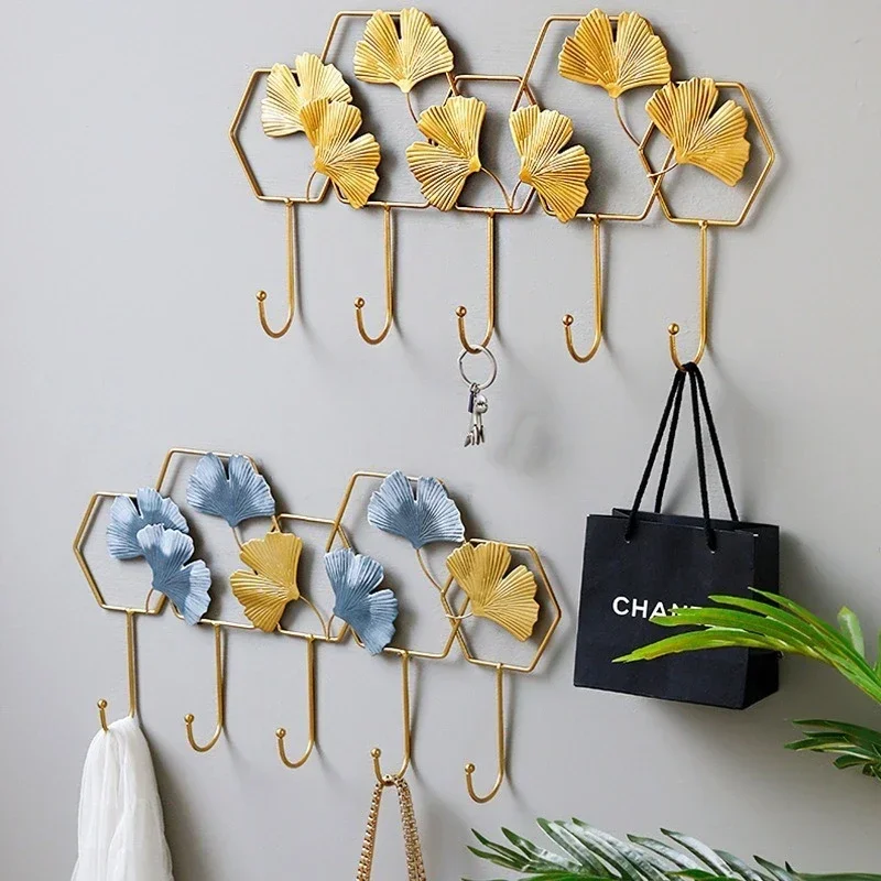 

Nordic Style Golden Leaf Hook,Key Organizer,Iron Art Wall Hanging Decoration,Creative Coat Cap Hanger,Home Storage Accessories