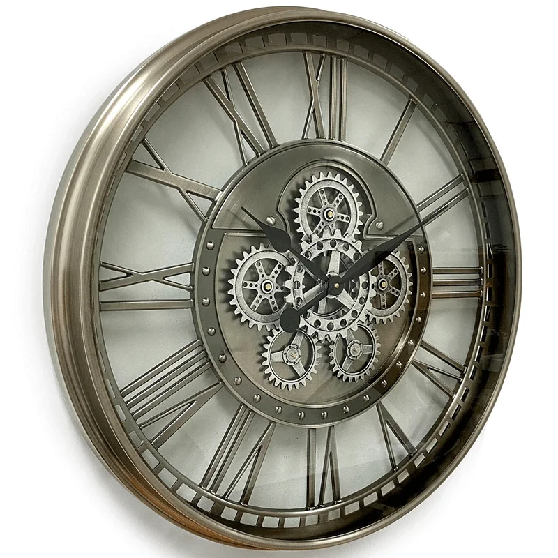 27 Inch Silver Wall Clock Industrial Washing Iron Mobile Gear Wall Clock Design Wall Clock