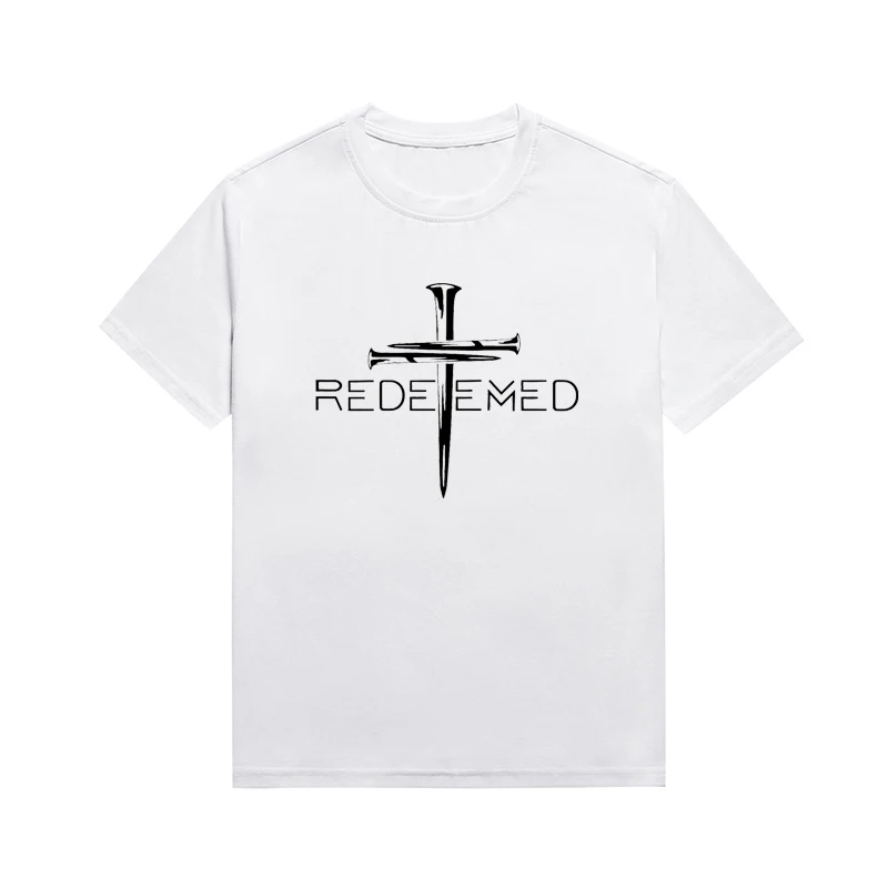 Redeemed Slogan Christian Tops Cross Graphic T Shirt Summer Streetwear Unisex Custom Top