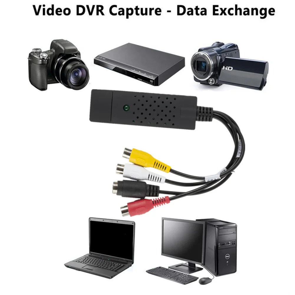 Cartão de captura de vídeo USB 2.0, gravador de vídeo VHS, conversor digital, compatível com sistema Windows 7, 8, 10