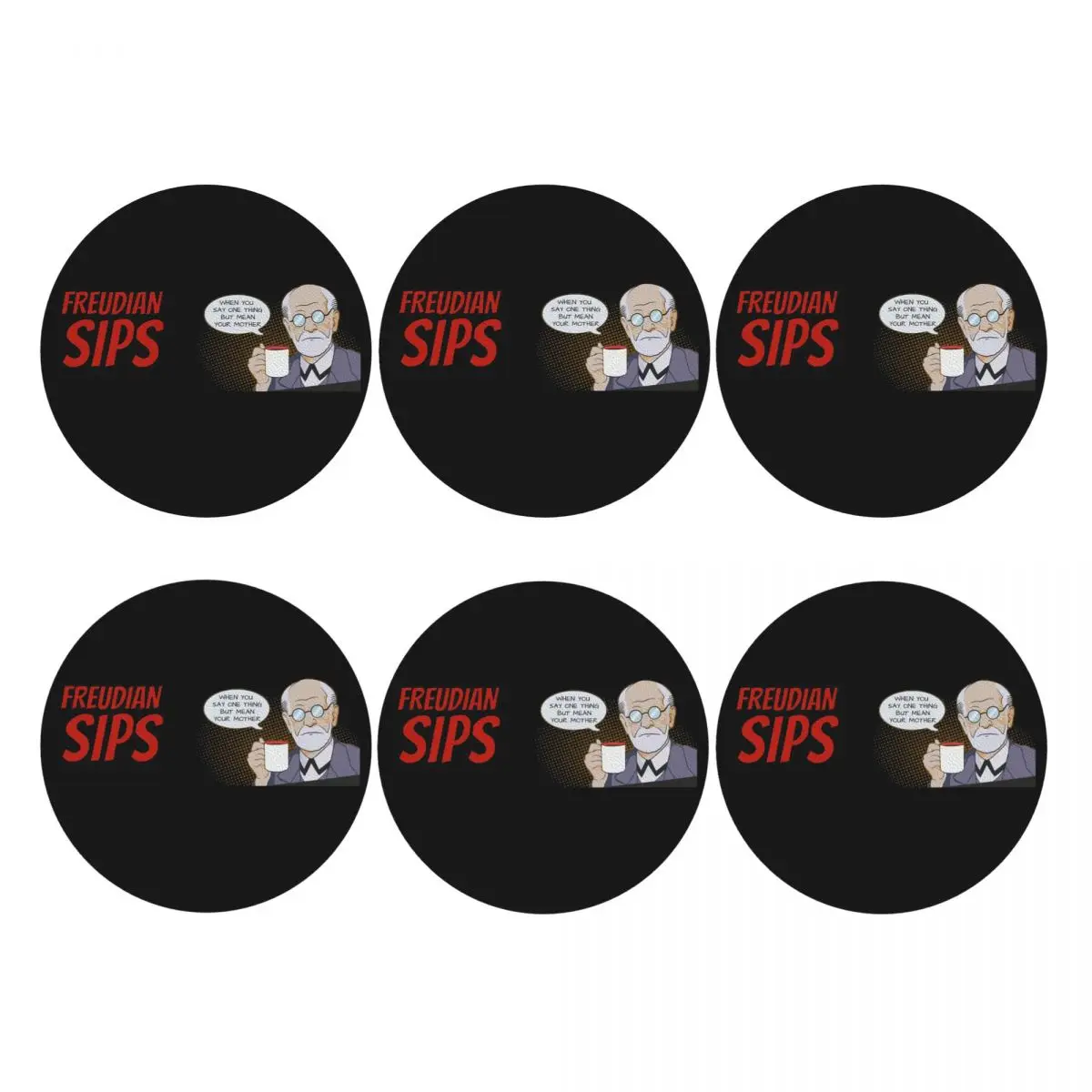 Freudian Sips- Psychology Design Coasters PVC Leather Placemats Insulation Coffee Mats for Decor Kitchen Dining Pads Set of 6