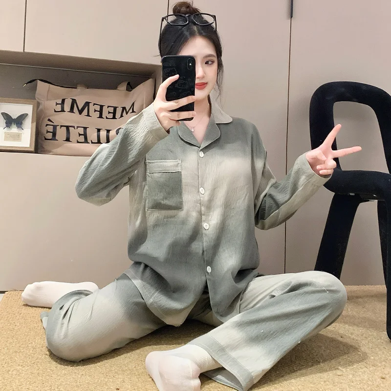 

Pajama Sets Silk Woman Silver Lace Up Loungewear Spring Cotton Blend Ladies Sleep Pants Breathable Natural Simple Versatile 2026