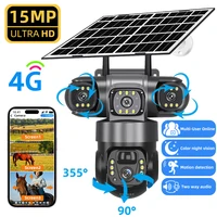 Cámara de energía Solar V380 Pro, tarjeta Sim 4G, Triple lente PIR, detección humana, Monitor de vídeo de vigilancia CCTV, batería integrada