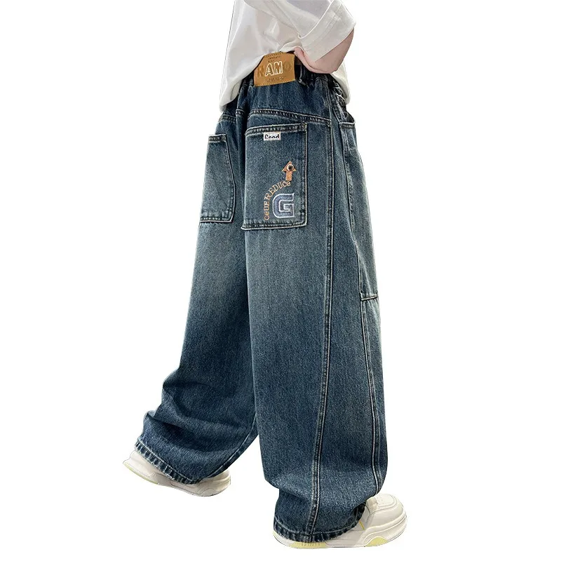 2026 Kinder-Jungen-Jeans UNITIM Herbst Kinder Jungen Gerade Denim-Hosen Lose Elastische Taille Junge Teenager Jungen Weite Hosen – Detail 7