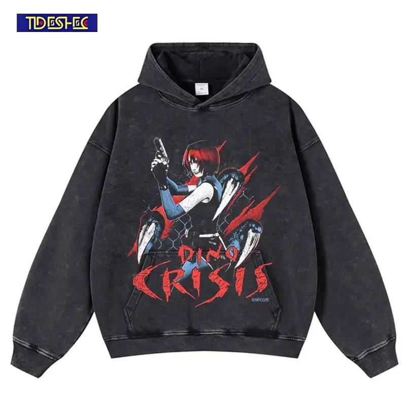 الهيب هوب غسلها مقنعين خمر الشارع الشهير مسدس الشعر الأحمر طباعة هوديي Harajuku الشرير فضفاض البلوز الشارع الشهير البلوز المعتاد #1