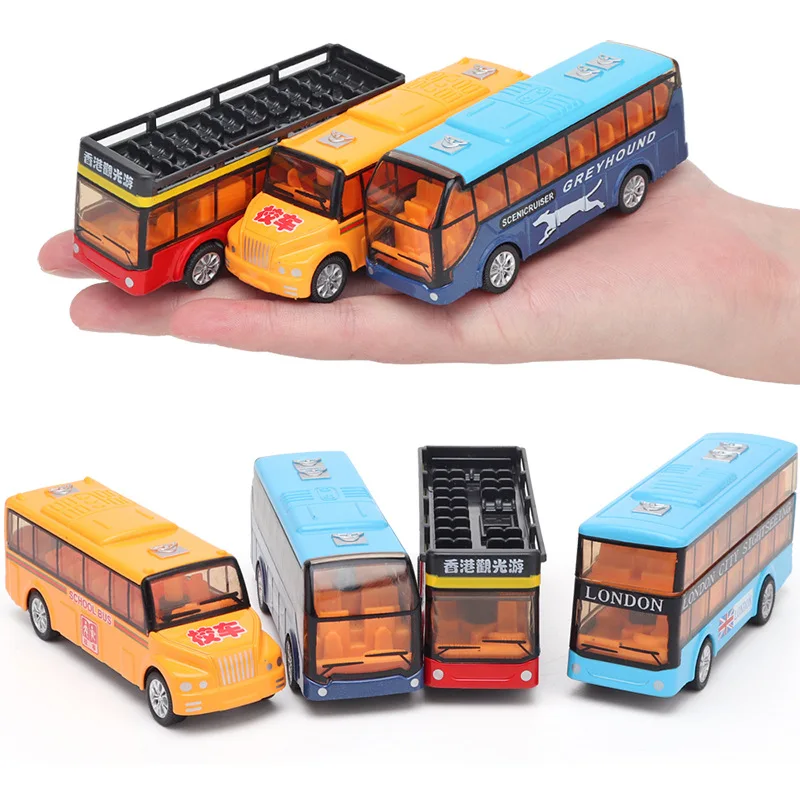 نموذج سيارة صغير مصنوع من خليط معدني طابقين حافلة محاكاة التراجع حافلة أطفال لعبة صبي هدية عيد ميلاد نموذج جمع p222