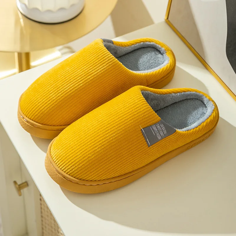 Autumn Winter Fleece-Lined Thickened Cotton Slippers Women\'s Anti-Slip Soft Bottom Home Couple Hair Slippers Wholesale