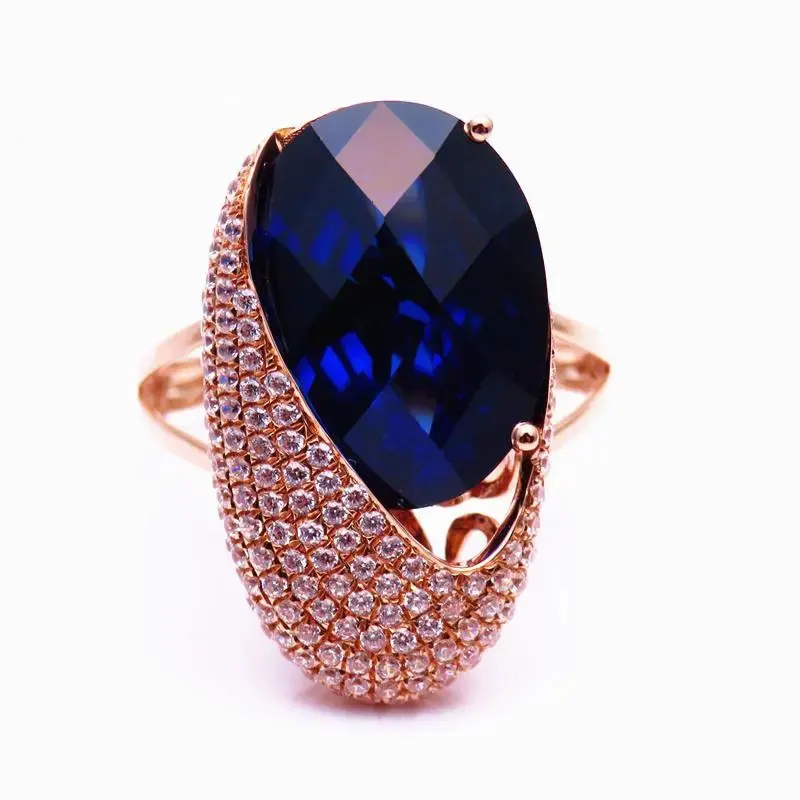 585 purple gold inlaid crystal sapphire engagement rings for women14K rose gold unique charm punk exaggerated luxury jewelry