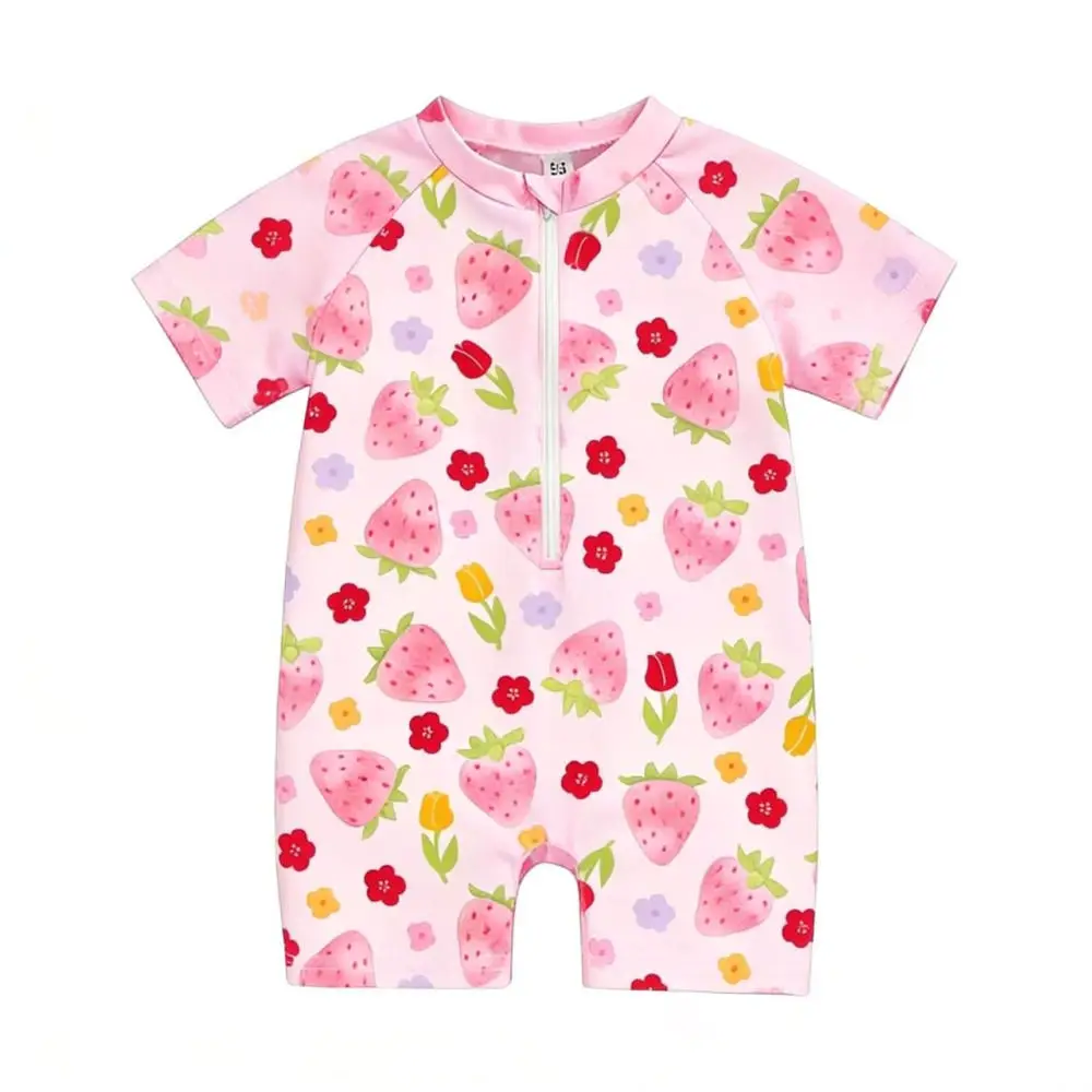 Toddler Baby Girls Floral Bathing Suit One Piece Swimsuit Comfortable Half Button Design Summer Pool Beachwear
