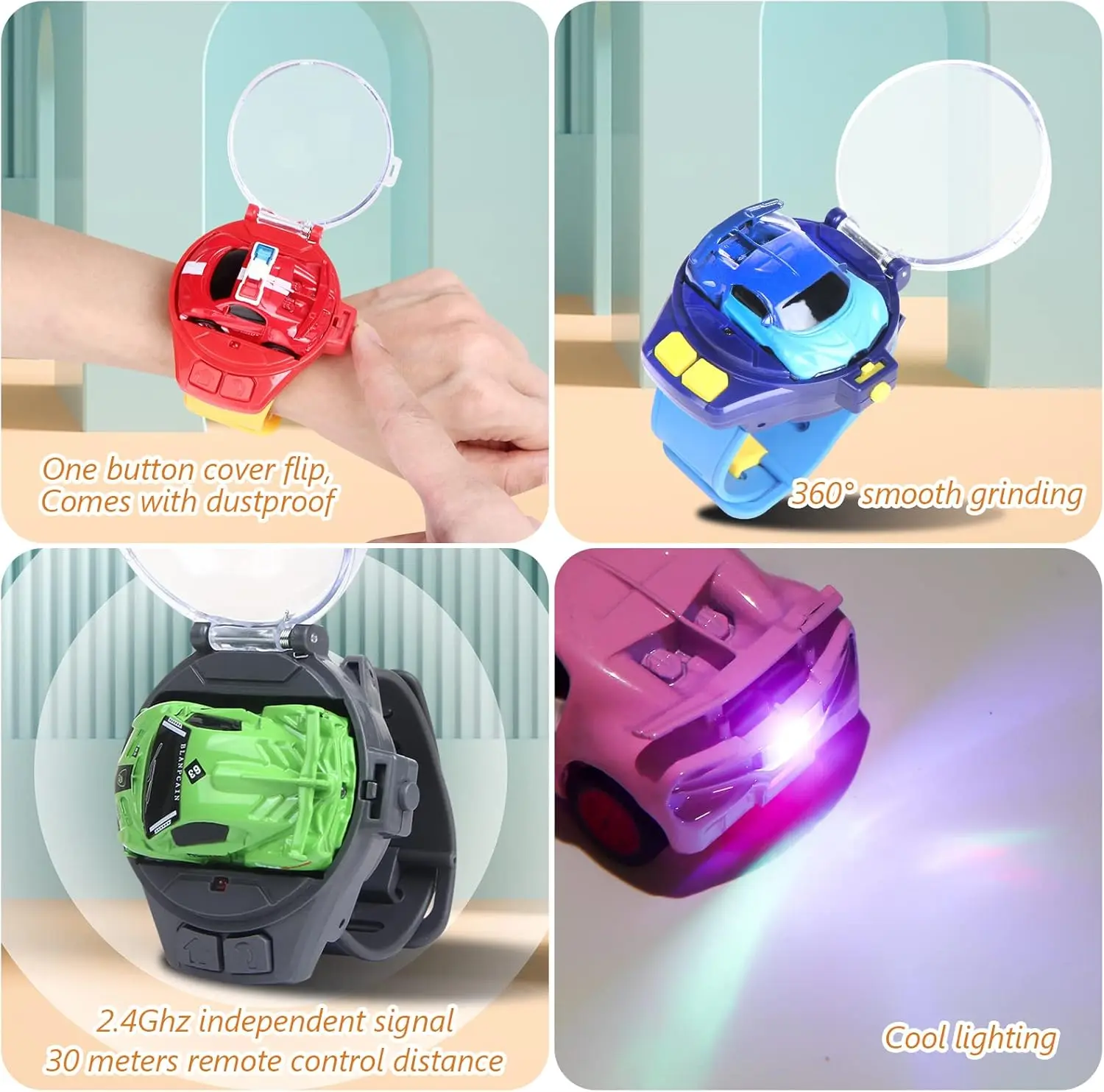 Remote Control Car Watch Toys with LED Light,2.4 GHz Mini Racing Cars Wrist Toy for Kids Adults,RC Small Car