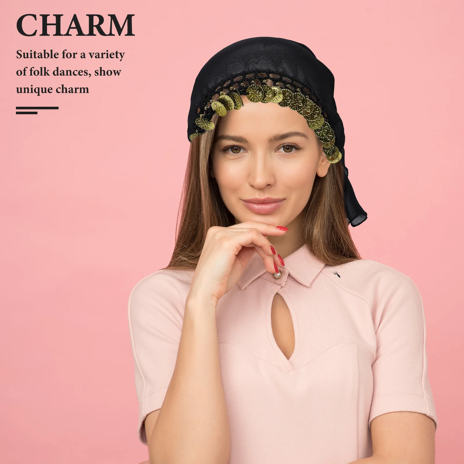 Opaska do tańca brzucha z monetami dla kobiet, akcesorium do tańca tribal, opaska z wiszącymi monetami, nakrycie głowy na występy taneczne.