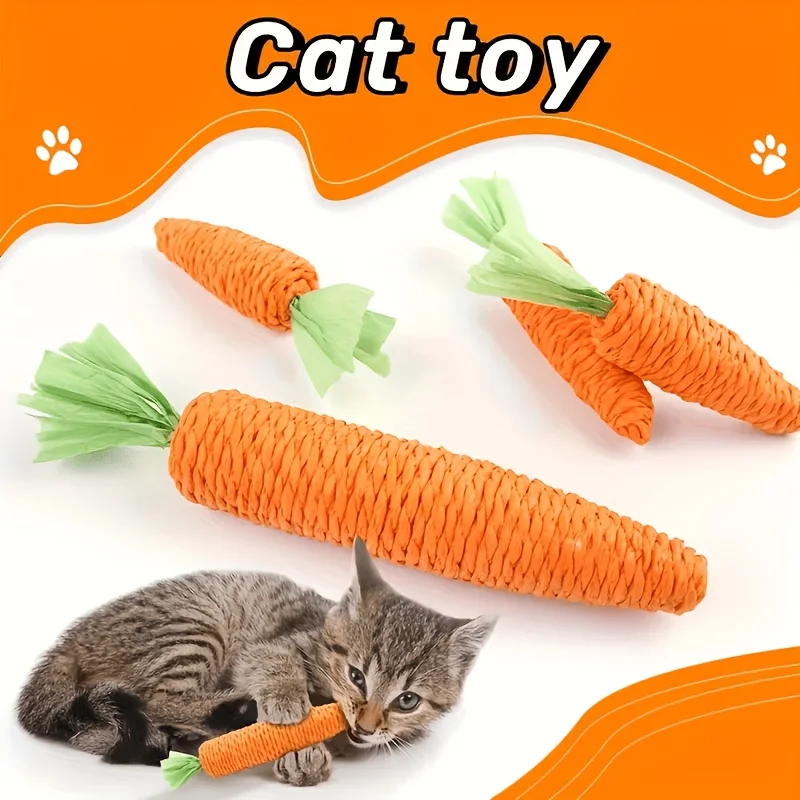 2 PCS Carrot Shaped Cat Bite Toys, Sisal Fiber Paper Rope,Integrated Pet Toy for Small Cats to Grind Their Teeth and Claws