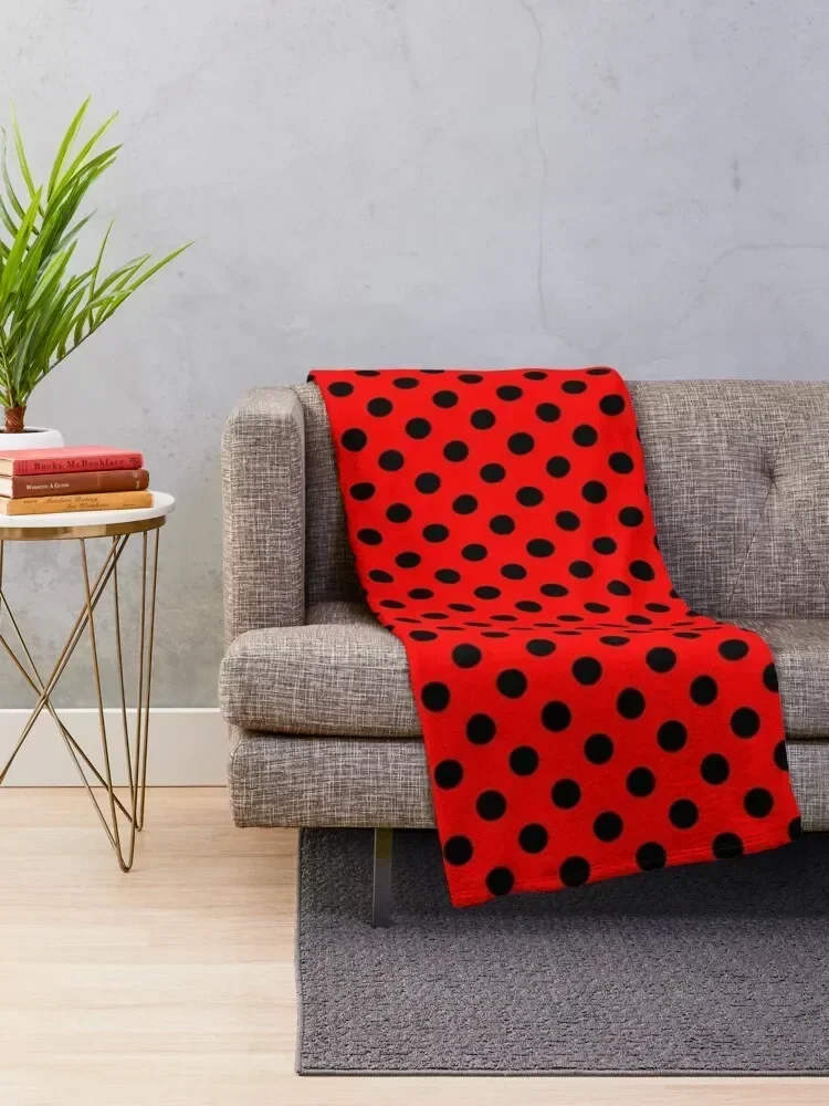 Black Polka Dots on Red Background Throw Blanket