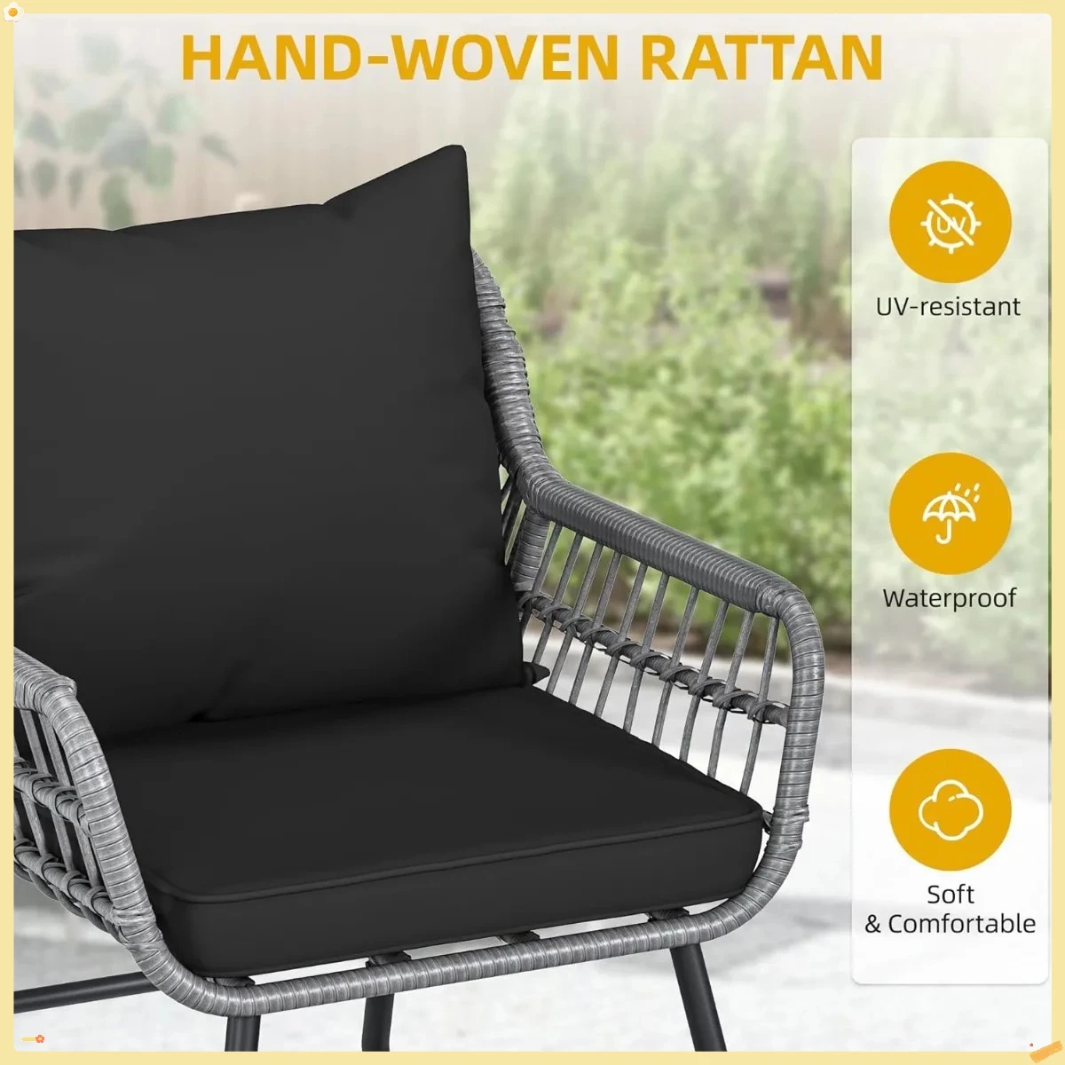 Set di mobili da giardino per esterni da 4 pezzi, set da conversazione in rattan di vimini PE per tutte le stagioni con morbidi cuscini e tavolo in metallo