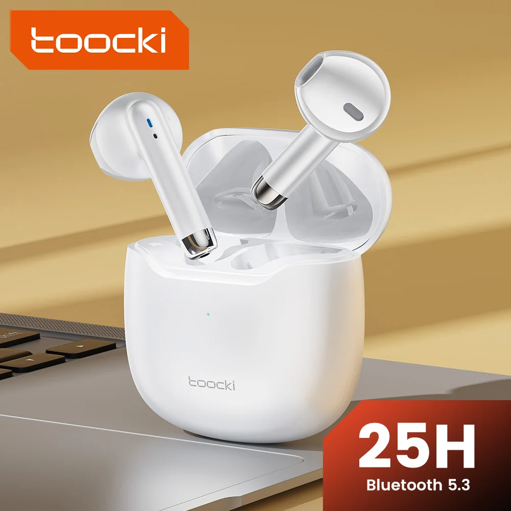 Toocki V08 Earphone nirkabel Bluetooth 5.3, earbud Stereo HiFi tahan air olahraga dengan mikrofon untuk Android