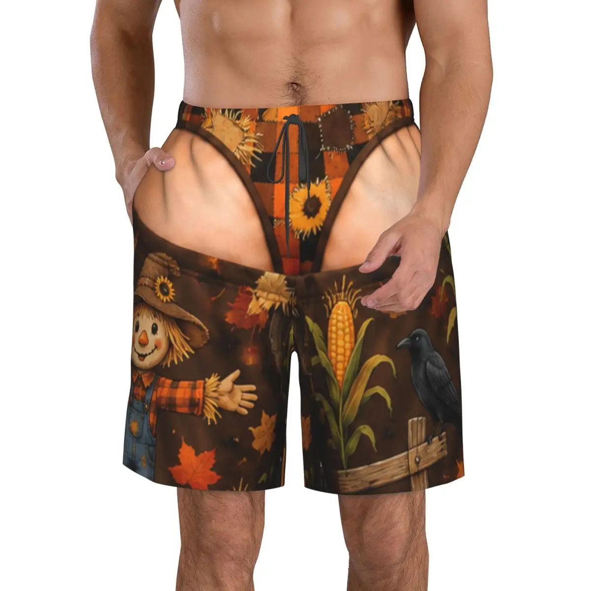 Funny Sexy Halloween Spider Web Spooky Gothic Raven Witchy Zombie Pumpkin Board Shorts For Men Beach Shorts Holiday Surf Trunks