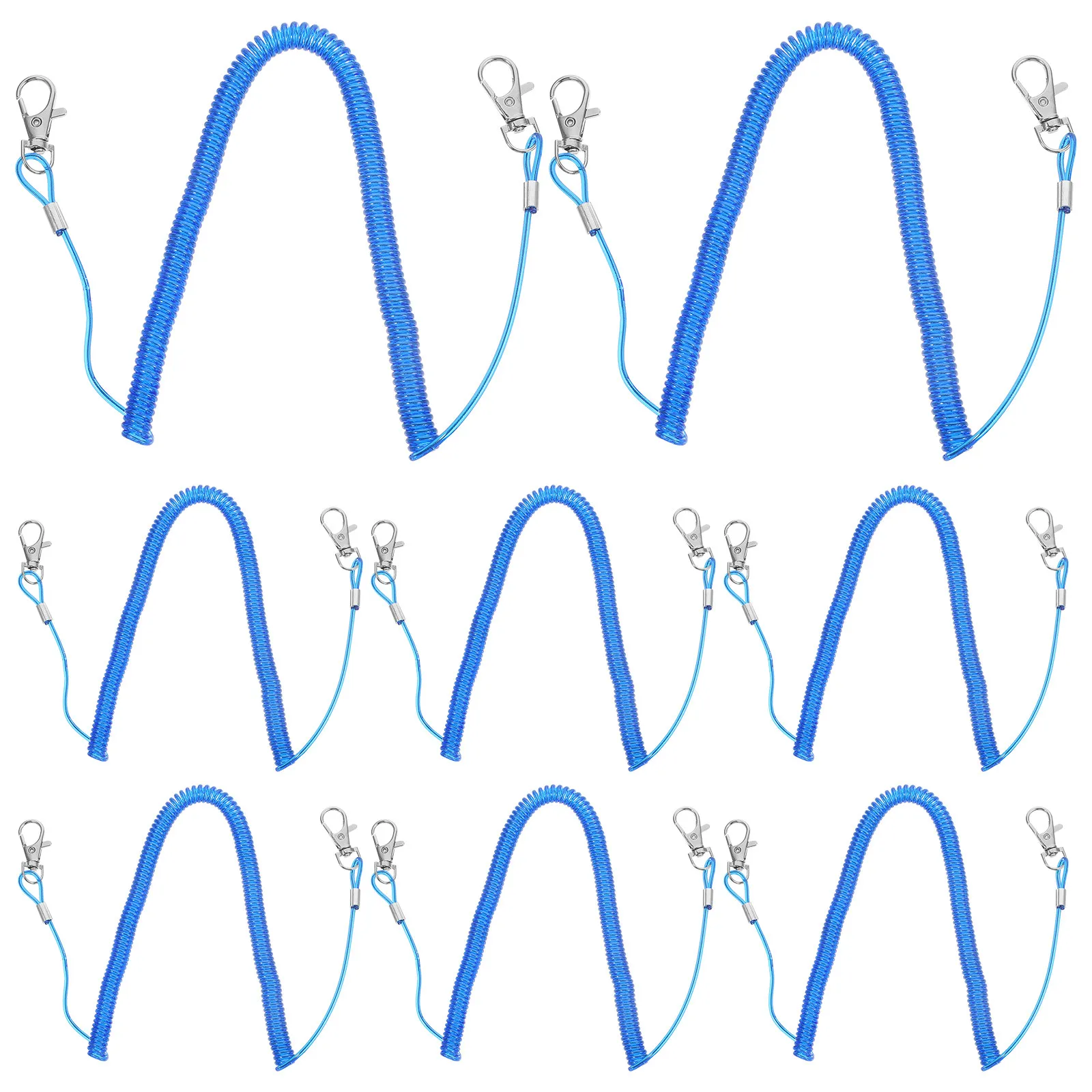 8Pcs 1.5m Waterproof Rustproof Fishing Tether with Steel Wire Rope Coiled Lanyard for Rod Protection Outdoor Climbing Camping