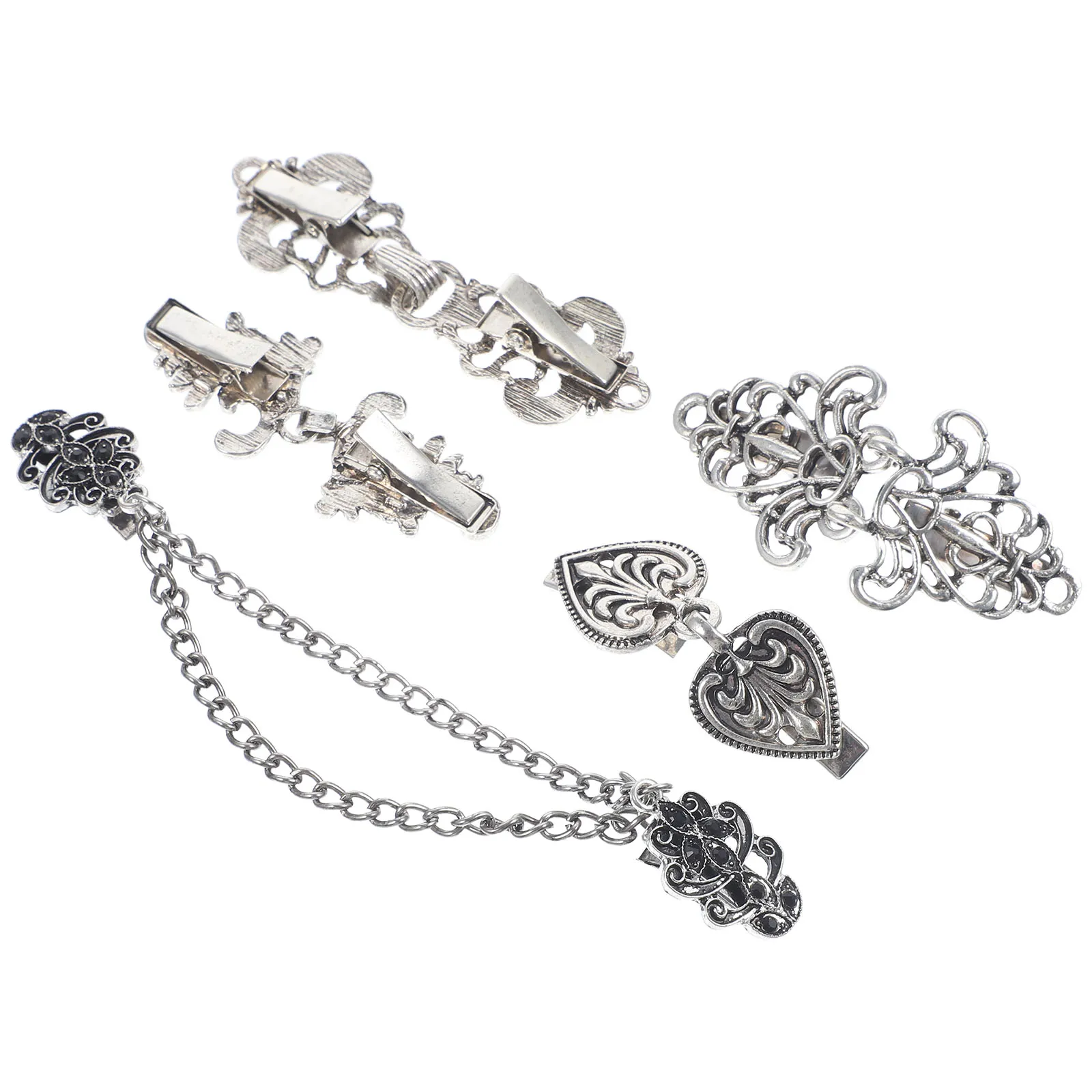 

5pcs Cardigan Clips Vintage Zinc Alloy Dress Cinch Pins Sweater Shirt Clasps Shawl Collar Accessories Women Retro Fashion
