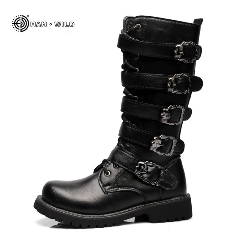 Zimowe męskie buty motocyklowe 2024 Moda do połowy łydki Punk Rock Punk Shoes Męskie PU Leather Black High top Casual Boot Man