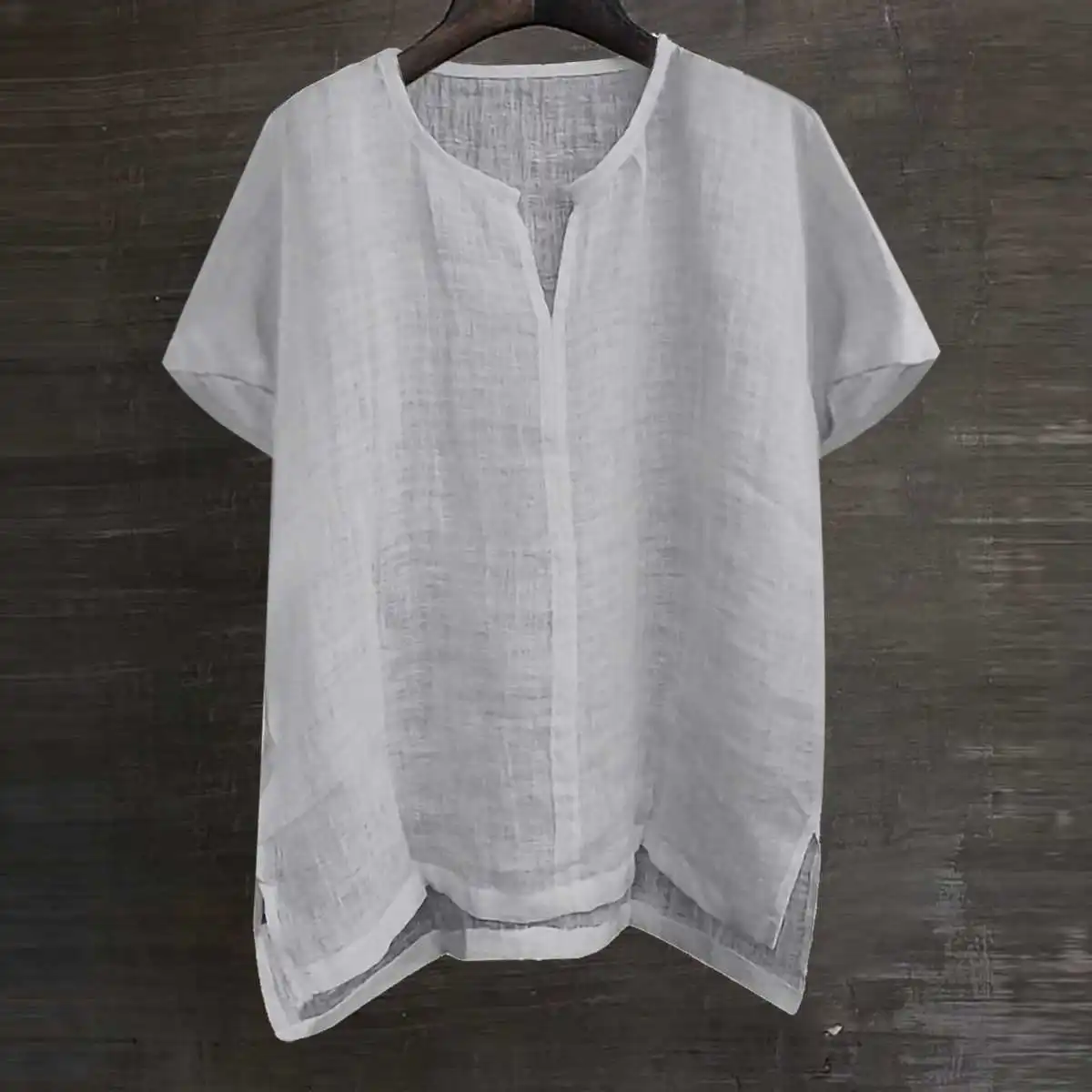 

Loose V-Ne Long Sve Men's irt Pure Color Comfortable Cotton Busin Casual Summer Ice Sensation Sun Protection