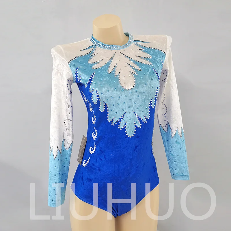 LIUHUO Rhythmic Gymnastics Leotard Competitive  Blue Cheerleading Performance For Children