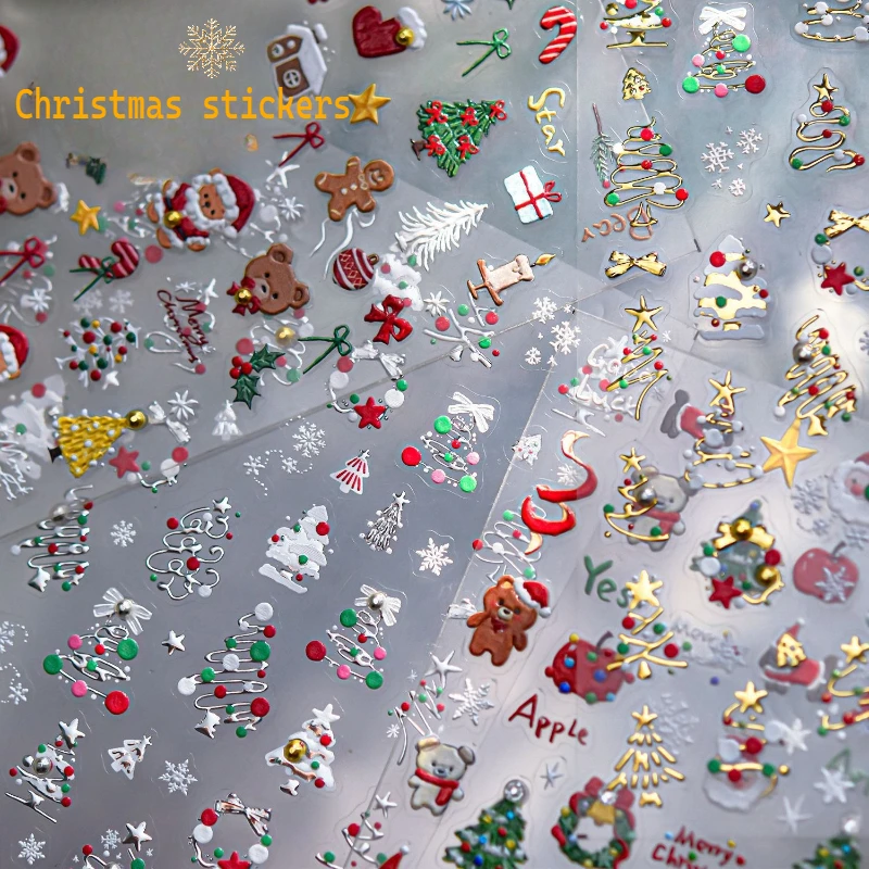

1pcs Christmas Fresh Crystal Nail Decals Cute Apple Christmas Tree Bear and Santa Claus Nail Art Stickers Suitable for All Nail