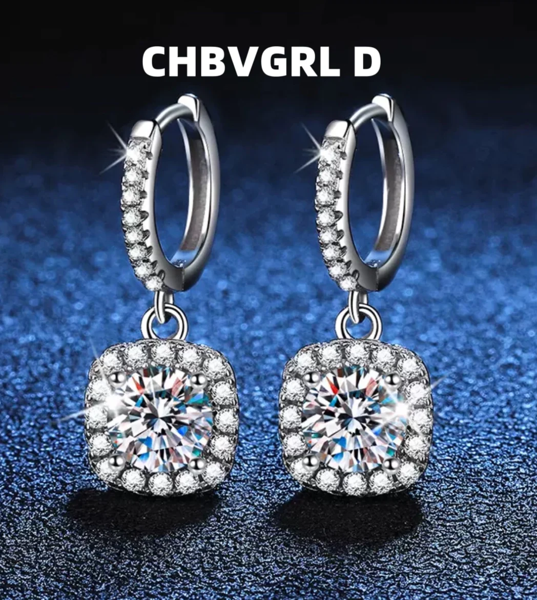 

[Temperament Sugar] Moissanite earrings, s925 silver moissanite earrings, women's ear ornaments, classic square bag earrings