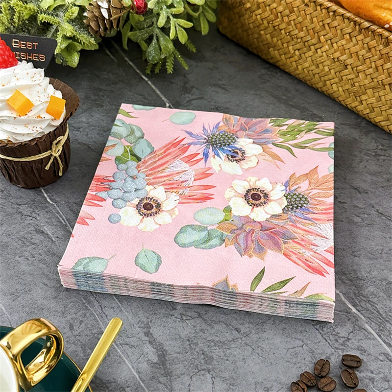 Restaurant Colourful Imperial Flower Printed Tissue Paper Napkins Household Table Mouthcloth Placemats 33cm Facial Napkins Cheap