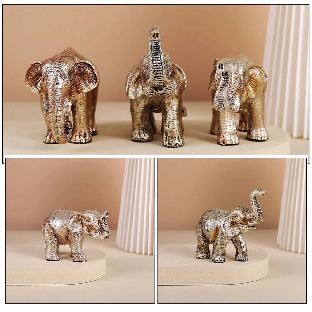 

2 Pcs Elephant Ornaments Mini Figurines Cute Statue Home Decor Animal Golden Realistic