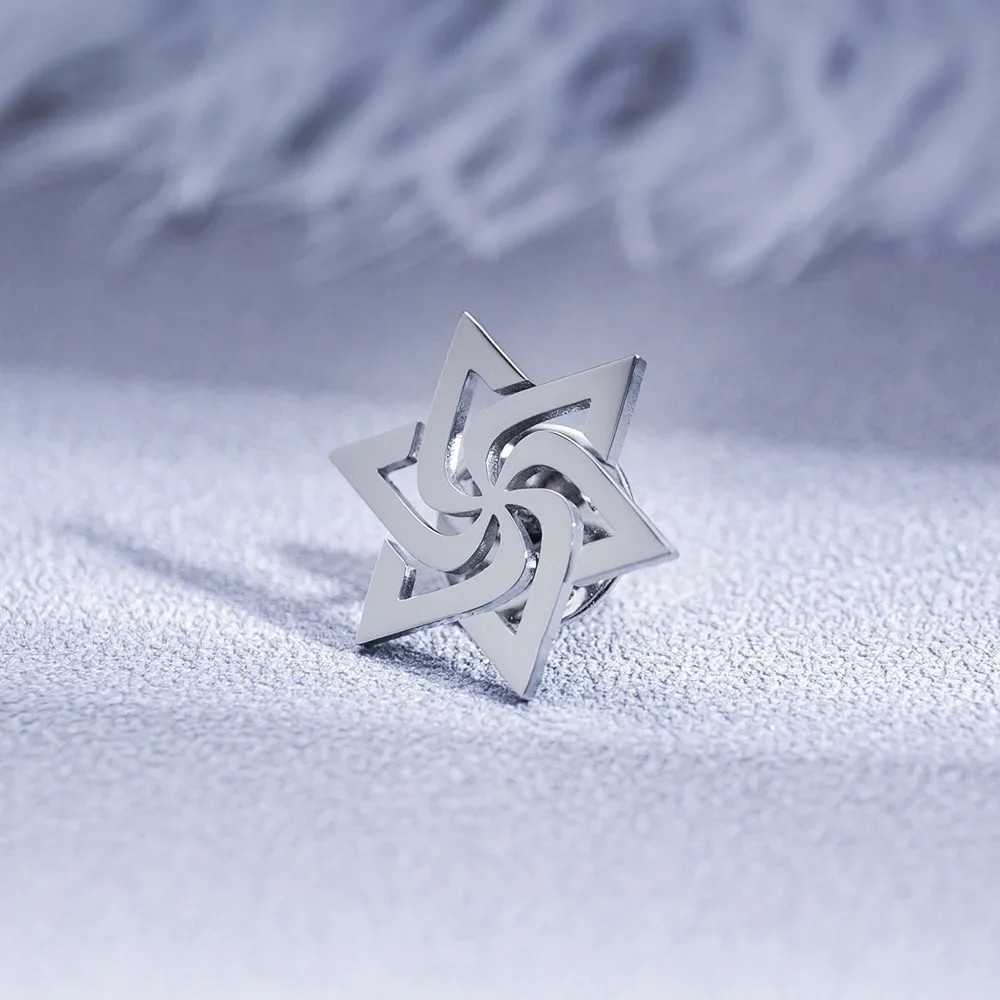 Stainless Steel Spiral Star of David Brooches for Men Judaism Symbol Religious Faith Jewelry Suit Badge Pins Accessories