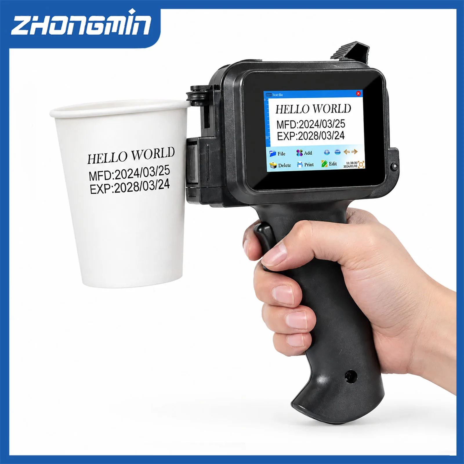 ZM-C12mini 12.7mm TIJ Portable Mini Printer Handheld Inkjet Printer QR Barcode Image Number Expiry Logo Date Coding Machine