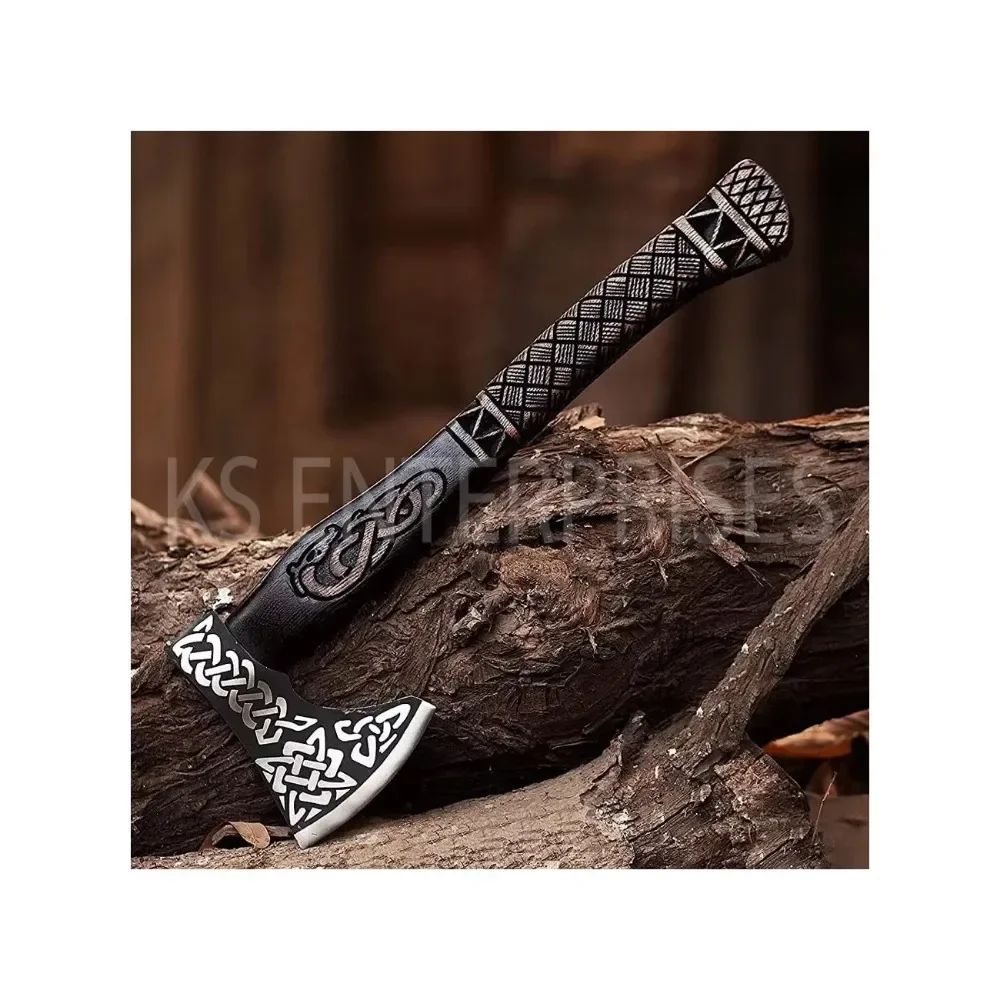 

Hot Sale High Quality Viking Axe Hand Forged Carved Handle High Carbon Steel Etched Blade Camping Tomahawk Axe Axe