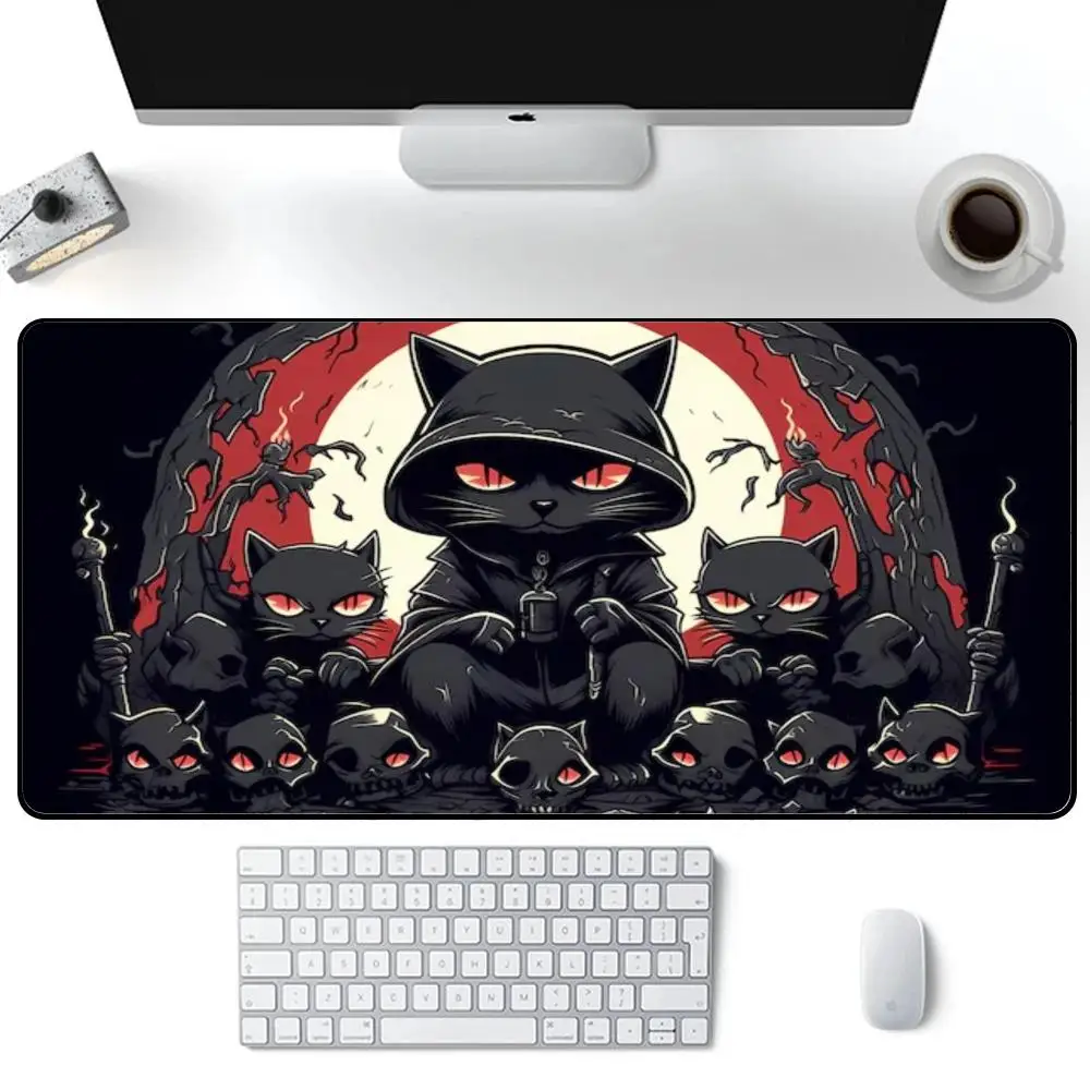 

Anime Style Evil Black Cat Mouse Pad with Red Eyes & Skulls