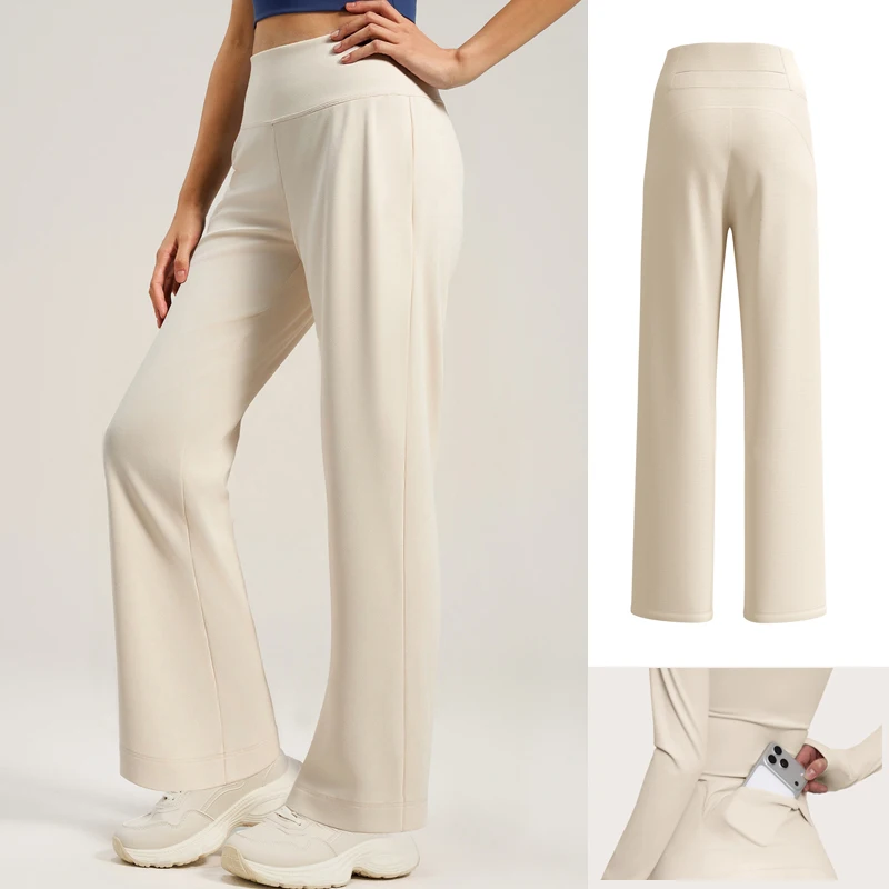 2026 New Micro Wide Leg Pants Women's Straight Casual Pants Slimming Yoga Pants High Waist Hip Pants Back Waist Pocket leggings