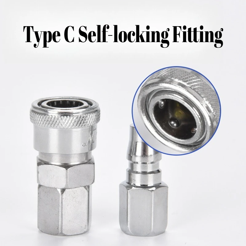 Quick Connect Air Fittings, C-Style Coupler Plug & Socket, High Flow, for Compressor/Spray Gun, Industrial/Home Use