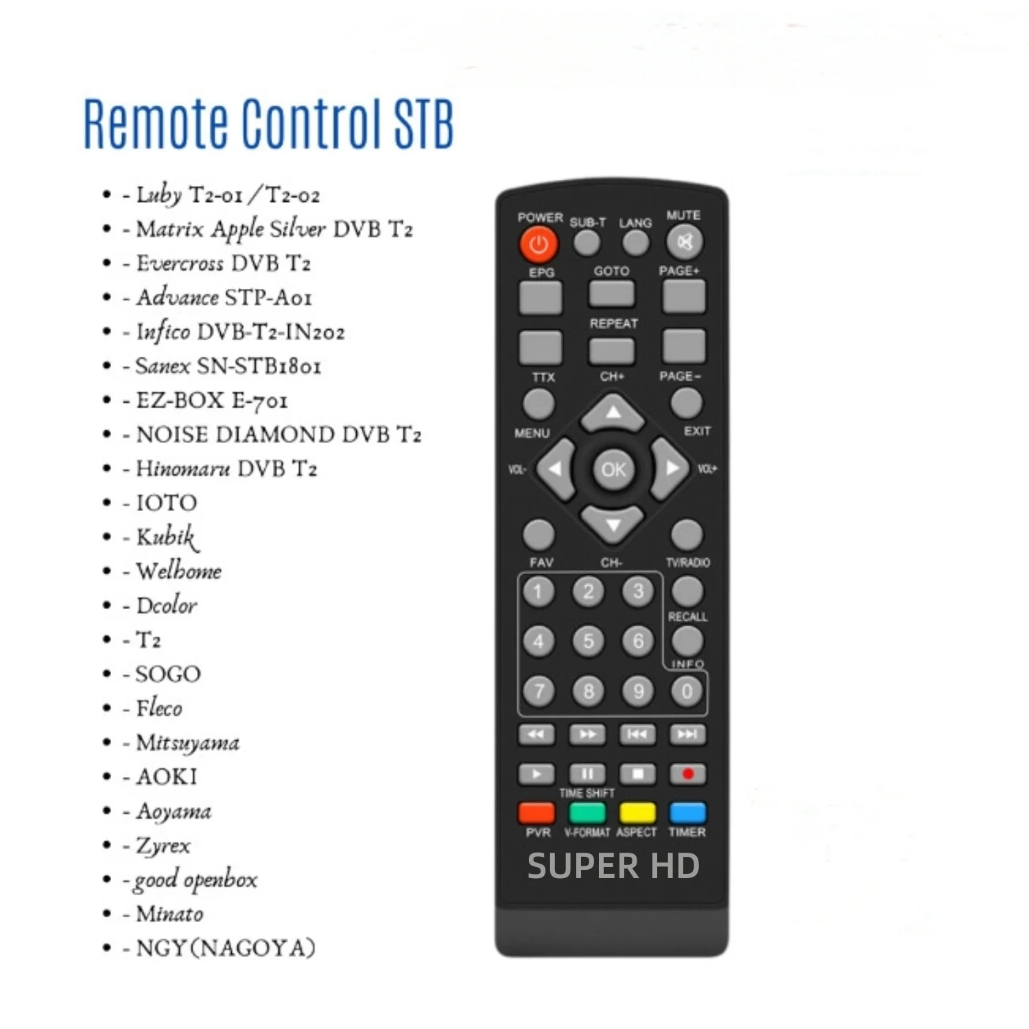 DVB-T2 Remote Control Suitable For Smart Television STB HDTV For Smart Set Top Box High Definition Digital Remote Control