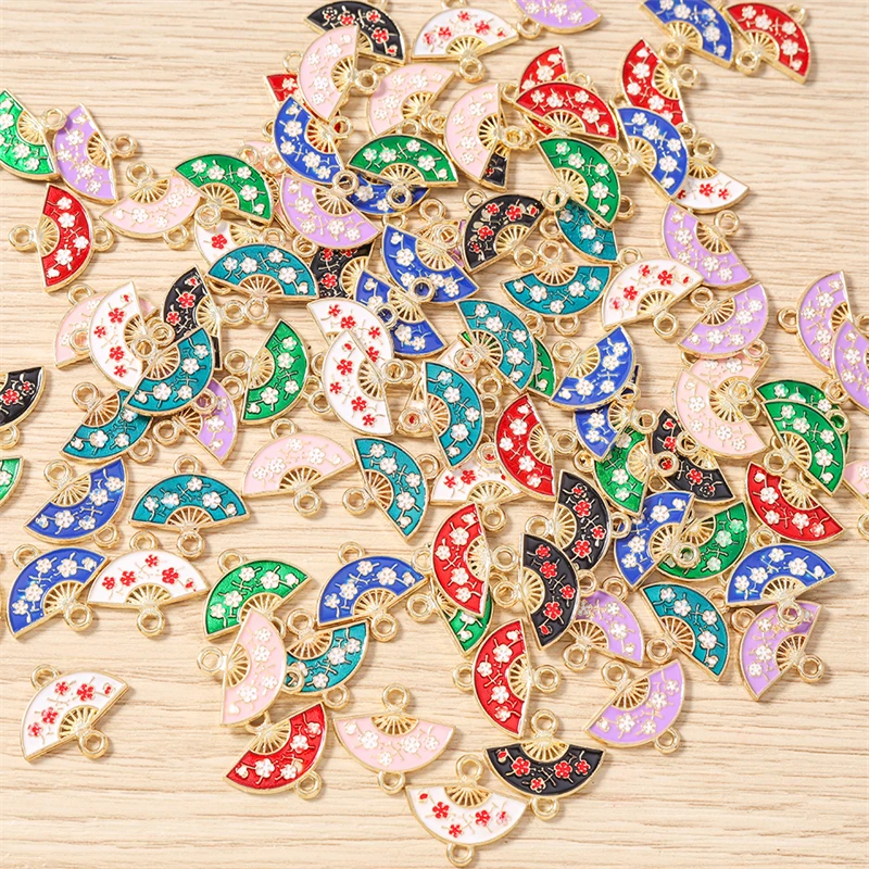10 Stück 16 x 14 mm niedliche bunte Emaille-Blumen-Fächer-Charms-Anschlüsse für Schmuckherstellung, Halsketten, Armbänder, DIY-Bastelzubehör – Detail 13