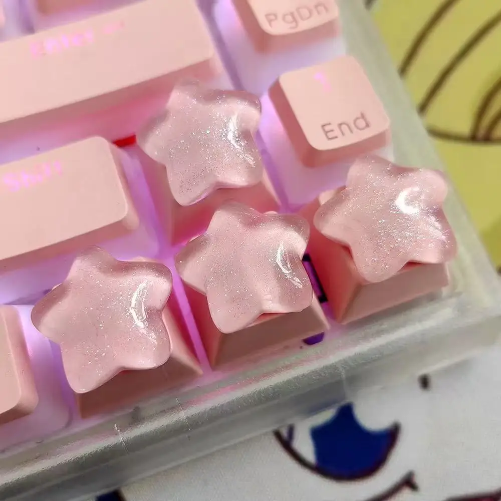 4pcs personalized transparent sparkling star keycaps WASD up and down keys gaming mechanical keyboard translucent keycaps