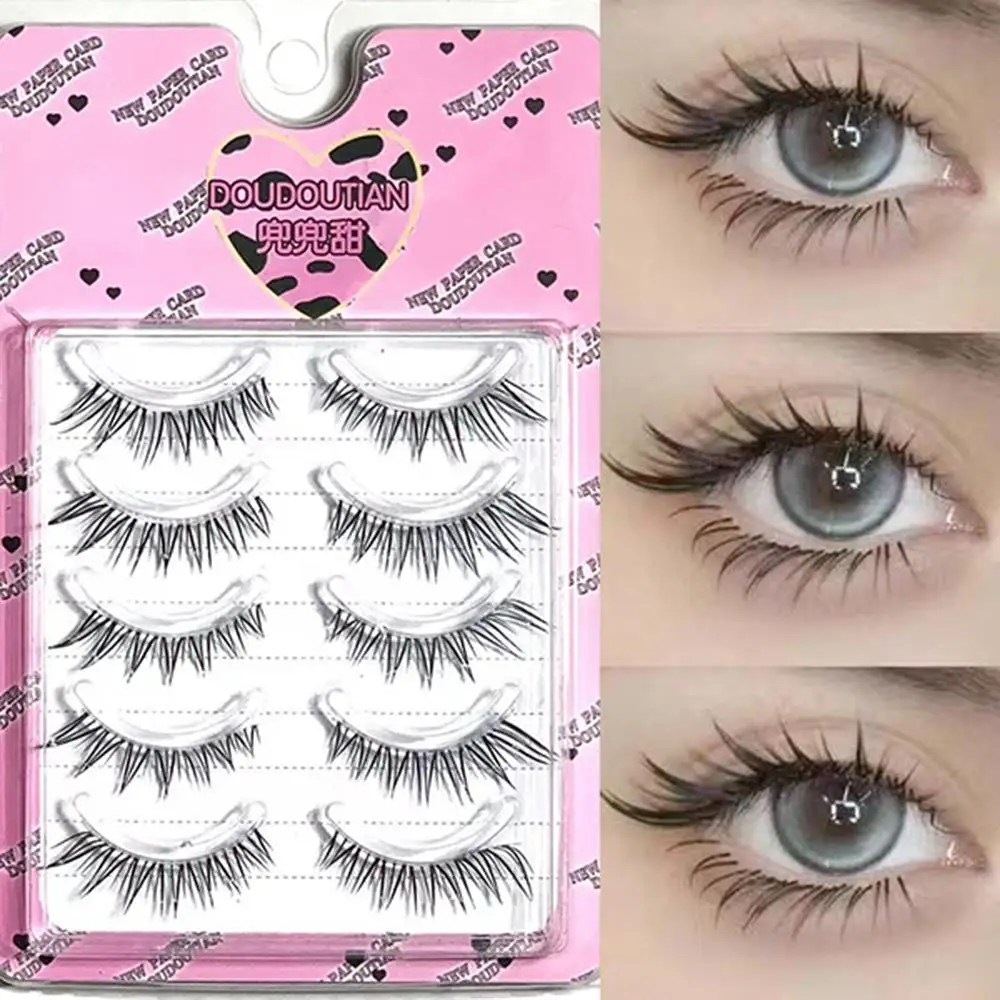 5 ペアナチュラルつけまつげコミックアイつけまつげ韓国うっすらエクステンションナチュラルセグメント化されたまつげバンドルメイクアップツール