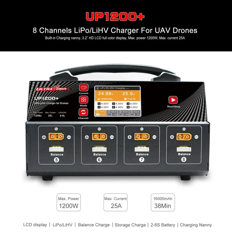 Ultra Power Feitian UP1200+  8-channel with screen plant protection 25A high-power battery intelligent charger