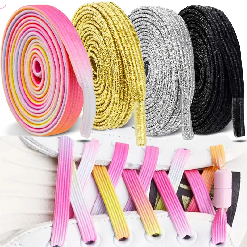 

Эластичные шнурки без завязок, разноцветные плоские шнурки для кроссовок, модные шнурки без завязок для детей и взрослых, универсальный размер для всех видов обуви