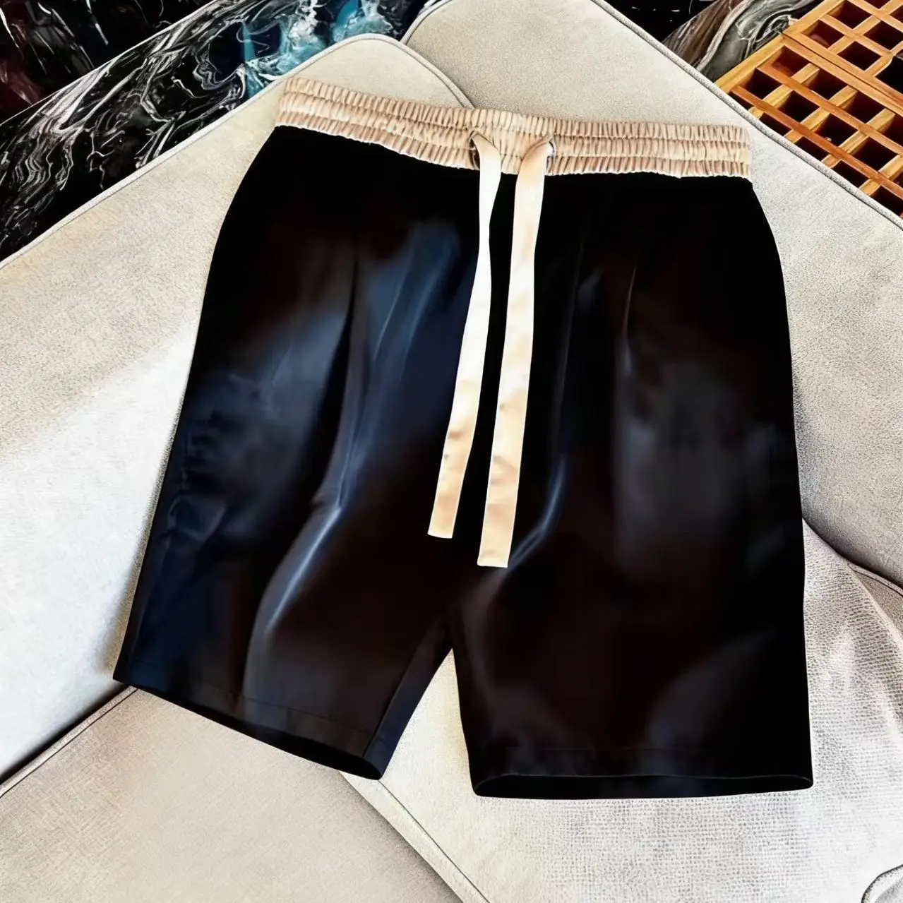 Summer New Men's Fashionable Short Pants All-Match Sporty Straight Leg Patchwork Low Waist Polyester Fiber Shorts
