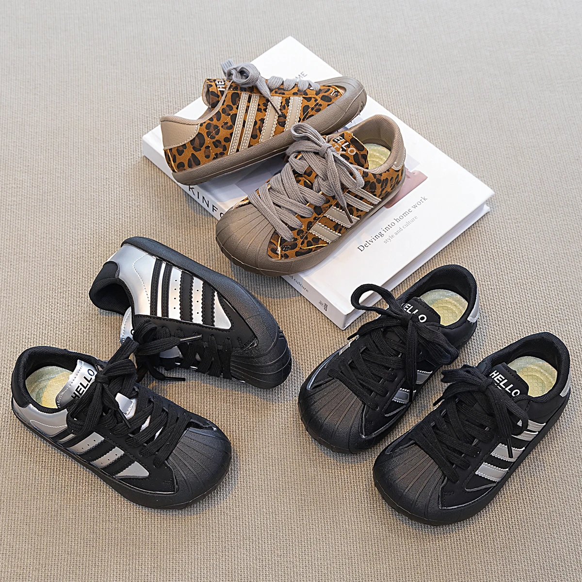 Kids'Casual Shoes PU Leather Fashion Color Blocking Autumn Shoes For Children Anti-slip Breathable Silver Black Shoes Size 26-37