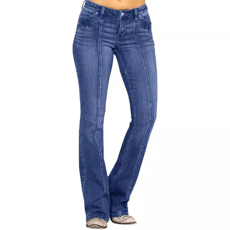 Women's Retro Washed Low Waisted Flared Jeans 2024 New Chic Casual Wide-leg Pants Female Sexy Denim Street Trousers Y2K Bottoms