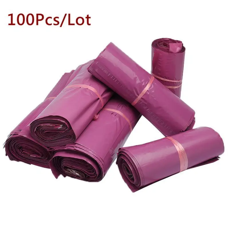 أكياس ساعي لاصقة ذاتية اللصق ، حقائب مغلف محمولة ، حقائب بريدية ، بنفسجي وأبيض ، مبيعات التخليص ، 100 قطعة/الوحدة