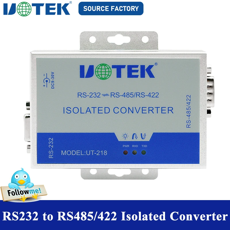 UOTEK Industrial RS-232 to RS-485 RS-422 Converter Serial DB9 RJ45 Connector with Optical Isolation UT-218