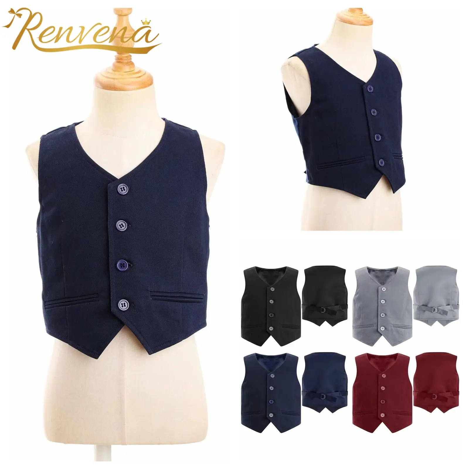 

Kids Gentlemen Waistcoat Flower Boy's Formal Wedding Vests Sleeveless Jacket Children V Neck Birthday Party Boys Balzer Tops