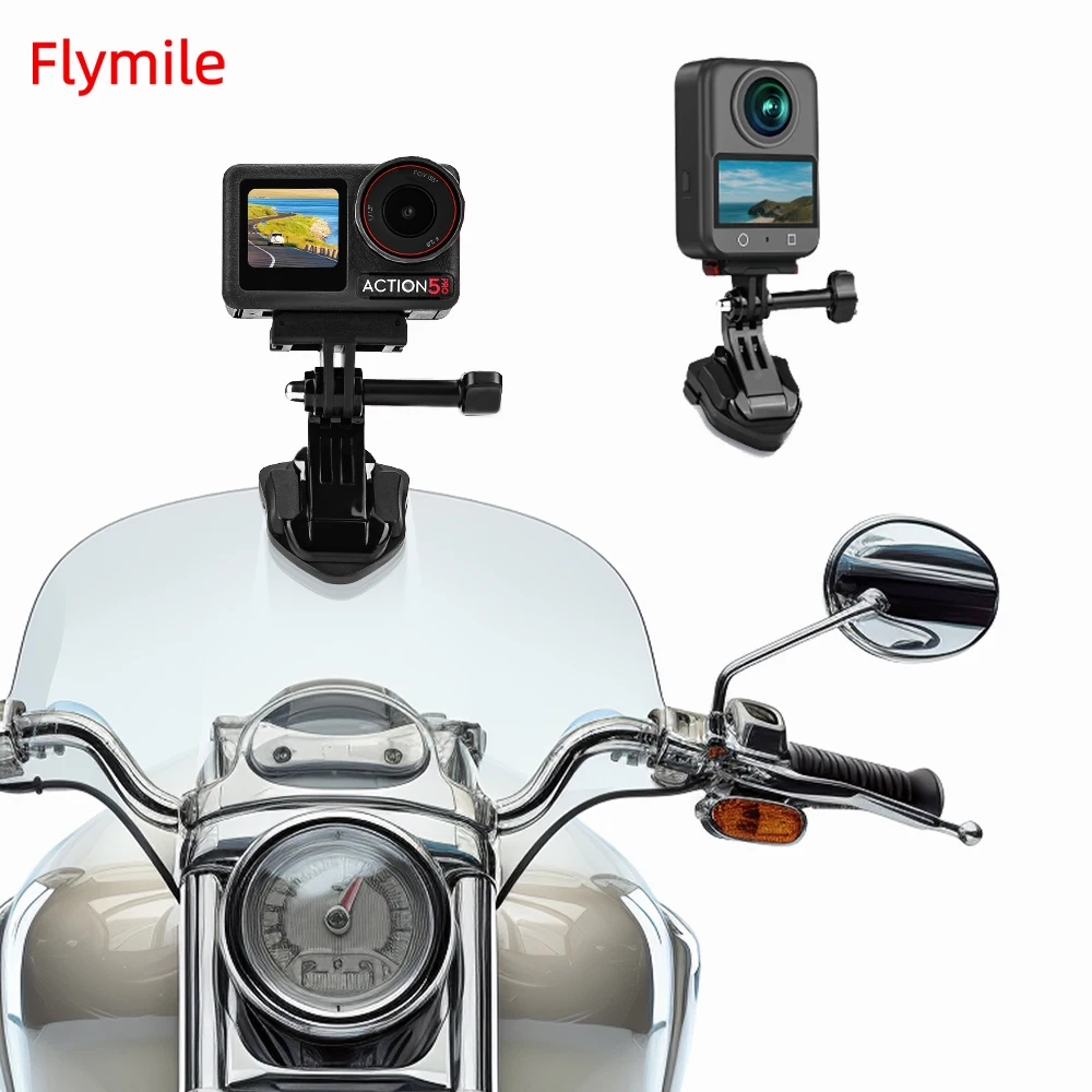 

Flymile Motorcycle Windshield Clip for DJI OSMO 360/Action 5 Pro Accessories Camera Quick Release Motorbike Windscreen Clamp